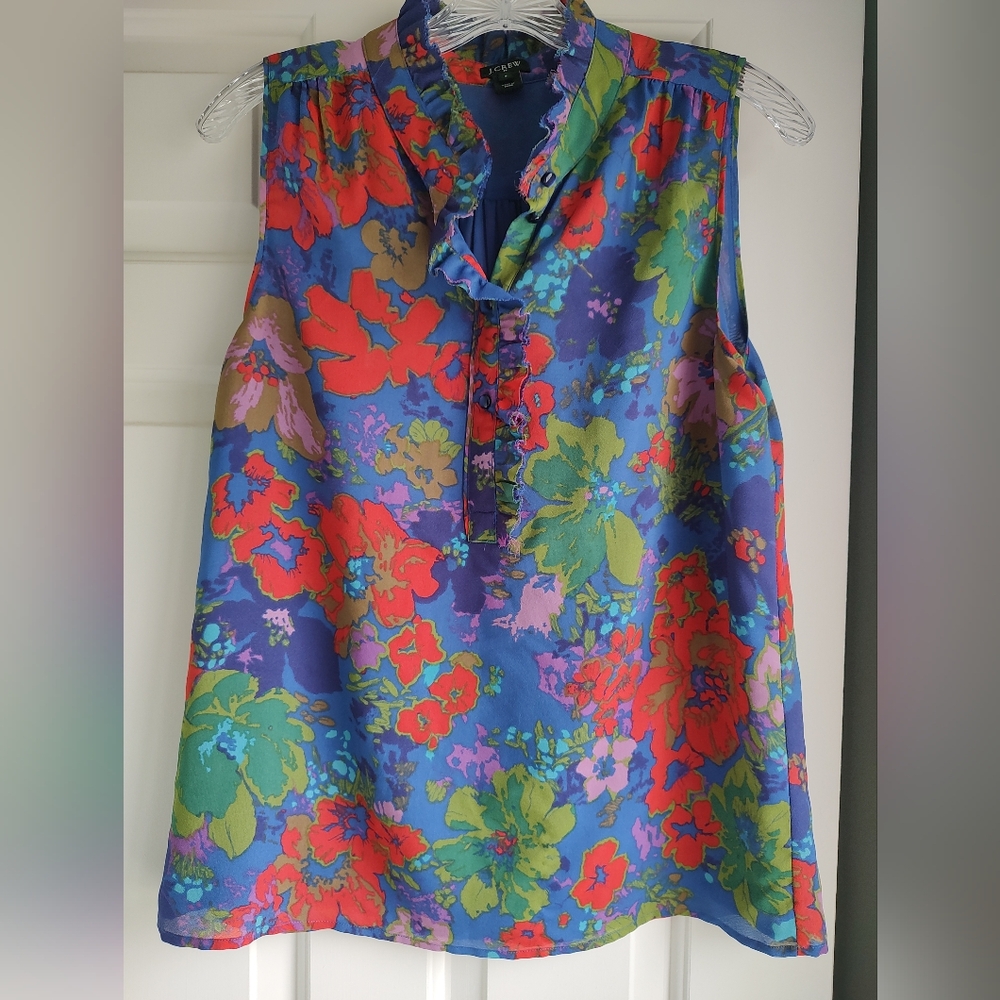 J. Crew Floral Top - Blue, Red, Green